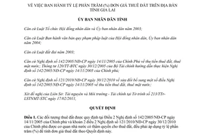 Quyết định 05/2011/QĐ-UBND tỷ lệ phần trăm đơn giá thuê đất tỉnh Gia Lai
