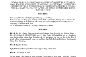 Nghị định 28/2011/NĐ-CP  sửa đổi danh mục doanh nghiệp không được đình công