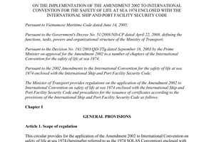 Circular No. 27/2011/TT-BGTVT implementation the amendment Convention for the safety of life at sea 1974