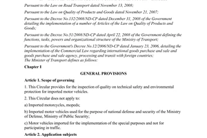 Circular No. 31/2011/TT-BGTVT regulating the inspection of quality on technical