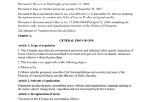 Circular No. 30/2011/TT-BGTVT on the environment protection and technical safety