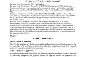 Circular No. 28/2011/TT-BNNPTNT providing the validation of catch certificates