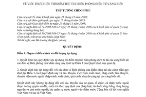 Quyết định 22/2011/QĐ-TTg  thí điểm thủ tục biên phòng điện tử cảng biển