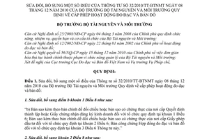 Thông tư 14/2011/TT-BTNMT sửa đổi Thông tư 32/2010/TT-BTNMT