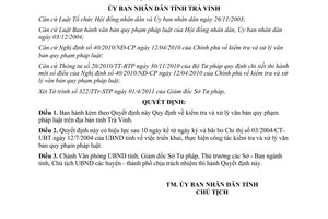 Quyết định 06/2011/QĐ-UBND Kiểm tra xử lý văn bản quy phạm pháp luật Trà Vinh