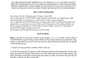 Quyết định 25/2011/QĐ-TTg  sửa đổi Quyết định 134/2008/QĐ-TTg