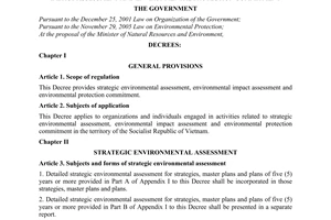 Decree No. 29/2011/ND-CP providing strategic environmental assessment, environme