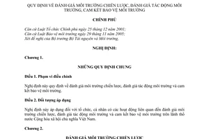 Nghị định 29/2011/NĐ-CP  đánh giá môi trường chiến lược, đánh giá tác động