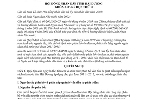 Nghị quyết số 159/2011/NQ-HĐND tiêu chí định mức phân bổ vốn đầu tư Hải Dương