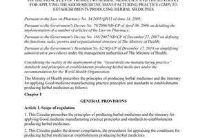 Circular No. 16/2011/TT-BYT on the principles of producing medicines from pharma