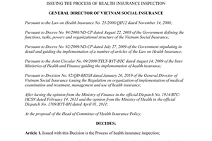 Decision No. 466/QD-BHXH dated 2011 issuing the process of health insurance inspection