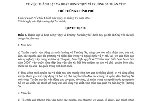 Quyết định 557/QĐ-TTg  thành lập và hoạt động Quỹ vì Trường Sa thân yêu