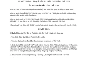 Quyết định 580/QĐ-UBND thành lập Quỹ đầu tư phát triển tỉnh Trà Vinh