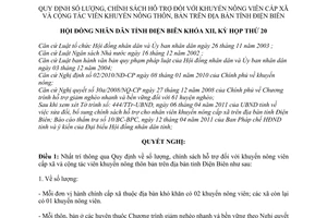 Nghị quyết 217/2011/NQ-HĐNĐ  số lượng, chính sách hỗ trợ khuyến nông viên