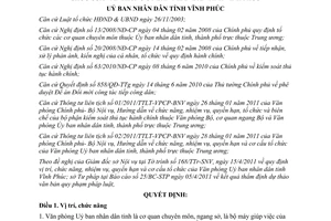 Quyết định 16/2011/QĐ-UBND quyền hạn cơ cấu tổ chức văn phòng ủy ban Vĩnh Phúc