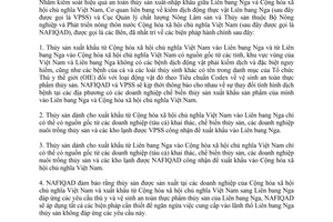 Bản ghi nhớ về đảm bảo an toàn thủy sản xuất-nhập khẩu giữa Nga và