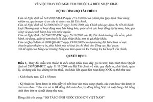Quyết định 918/QĐ-BTC thay đổi mẫu tem thuốc lá điếu nhập khẩu