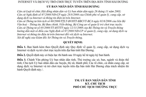 Quyết định 12/2011/QĐ-UBND quản lý, cung cấp, sử dụng dịch vụ Internet