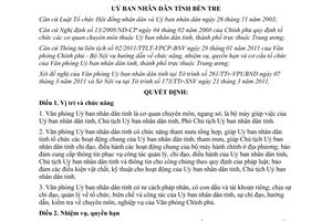 Quyết định 916/QĐ-UBND 2011 chức năng nhiệm vụ quyền hạn cơ cấu tổ chức Bến Tre