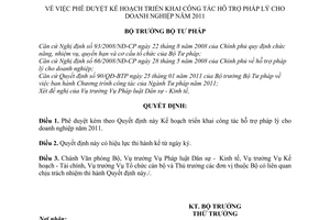 Quyết định 584/QĐ-BTP năm 2011 về phê duyệt Kế hoạch triển khai công tác hỗ trợ