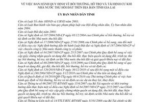 Quyết định 05/2011/QĐ-UBND  bồi thường hỗ trợ tái định cư Nhà nước thu hồi đất