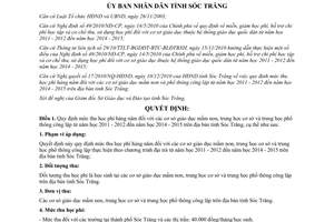 Quyết định 16/2011/QĐ-UBND mức thu học phí hàng năm trường mầm non THCS THPT