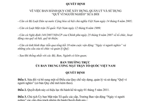 Quyết định 901/QĐ-MTTW 2011 Quy chế xây dựng quản lý sử dụng Quỹ vì người nghèo