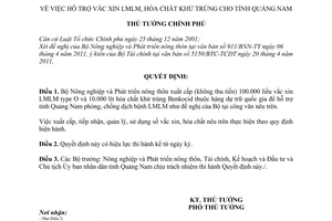 Quyết định 610/QĐ-TTg hỗ trợ vắc xin LMLM, hóa chất khử trùng