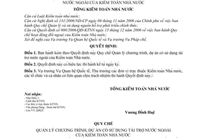 Quyết định 581/QĐ-KTNN Quy chế Quản lý chương trình, dự án có sử dụng