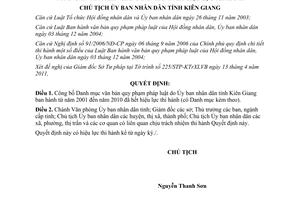 Quyết định 986/QĐ-UBND năm 2011 công bố Danh mục văn bản hết hiệu lực Kiên Giang