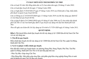 Quyết định 1089/QĐ-UBND năm 2011 Quy hoạch xây dựng Khu đô thị Nam Cần Thơ