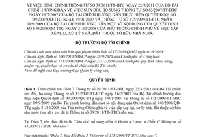 Quyết định 994/QĐ-BTC  đính chính Thông tư 39/2011/TT-BTC