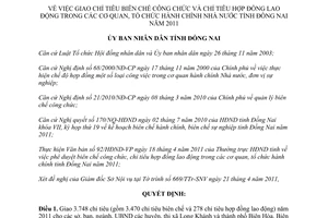 Quyết định 1117/QĐ-UBND giao chỉ tiêu biên chế công chức hành chính nhà nước 2011 Đồng Nai