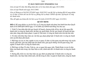 Quyết định 2/2011/QĐ-UBND nhiệm vụ của Sở Nội vụ về công tác thanh niên Đồng Nai