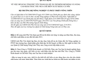Quyết định 900/QĐ-BNN-QLCL năm 2011 về bổ sung tỉnh Phú Yên tham gia Đề án thí đ