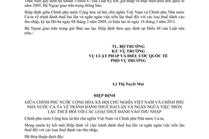 Thông báo hiệu lực Hiệp định tránh đánh thuế hai lần và ngăn ngừa việc