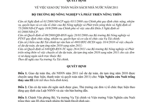 Quyết định 591/QĐ-BNN-TC  giao dự toán ngân sách nhà nước