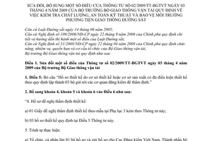 Thông tư 36/2011/TT-BGTVT sửa đổi Thông tư 02/2009/TT-BGTVT