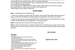 Quyết định 1346/QĐ-BYT Danh mục văn bản quy phạm pháp luật