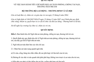 Quyết định 548/QĐ-LĐTBXH năm 2011 Tiêu chí ngôi nhà an toàn