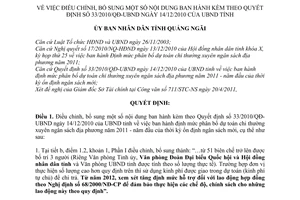 Quyết định 10/2011/QĐ-UBND điều chỉnh Quyết định 33/2010/QĐ-UBND