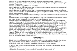 Quyết định 15/2011/QĐ-UBND điều chỉnh nội dung Quyết định 37/2010/QĐ-UBND