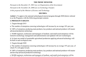 Decision No. 677/QD-TTg, approving the national technological renewal program
