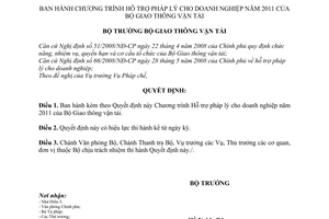 Quyết định 917/QĐ-BGTVT Chương trình Hỗ trợ pháp lý cho doanh nghiệp