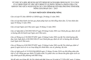 Quyết định 18/2011/QĐ-UBND sửa đổi 36/2010/QĐ-UBND tỷ lệ % phân chia các khoản thu ngân sách Đăk Nông