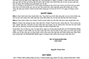 Quyết định 20/2011/QĐ-UBND Quy trình tiếp công dân và xử lý đơn khiếu nại tố cáo