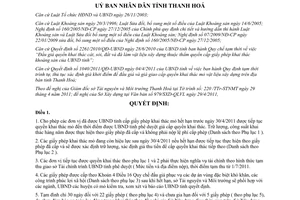 Quyết định 1462/QĐ-UBND 2011 cho phép khai thác mỏ thu tiền cấp quyền Thanh Hoá