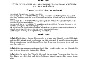 Quyết định 309/QĐ-TCTK điều tra xuất, nhập khẩu dịch vụ