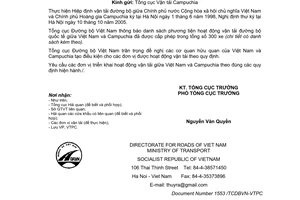 Thông báo 1553/TCĐBNV-VTPC phương tiện khai thác vận tải quốc tế Việt Nam