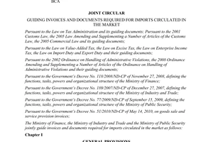 Joint circular No. 60/2011/TTLT-BTC-BCT-BCA guiding invoices and documents
